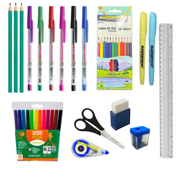 Kit Volta às Aulas Material Escolar 17 Peças Infantil Fundamental Médio Faculdade