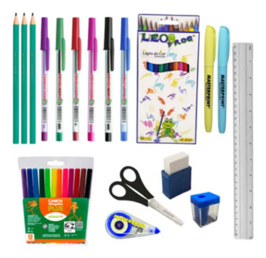 Kit Volta às Aulas Material Escolar 17 Peças Infantil Fundamental Médio Faculdade