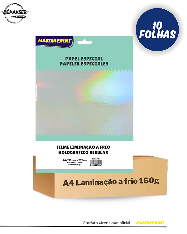 Filme Laminação a Frio Holográfico Regular 160g A4 10 Folhas - Masterprint
