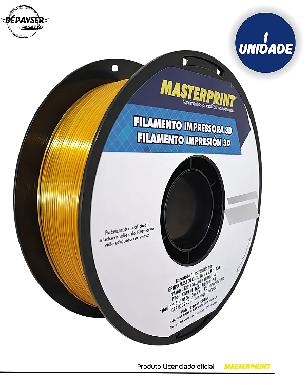 Filamento PETG Amarelo Translucido 1.75mm 1kg Masterprint para Impressora 3D – Alta Resistência Térmica e Rigidez