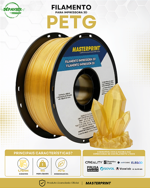 Filamento PETG Amarelo Translucido 1.75mm 1kg para Impressora 3D – Masterprint