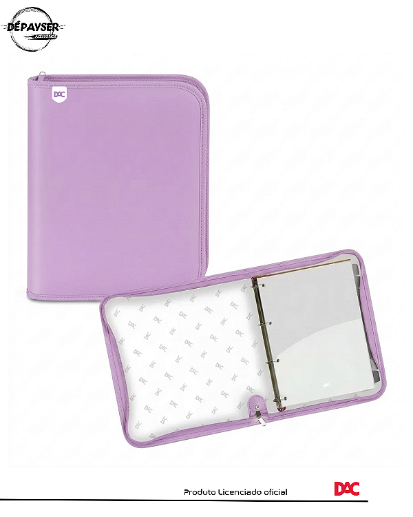 Fichário Universitário Com Zíper 48fls - Modelos Básicos Cor Lílas - Dac