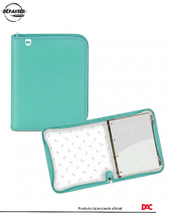 Fichário Universitário Com Zíper 48fls - Modelos Básicos Cor Azul turquesa- Dac