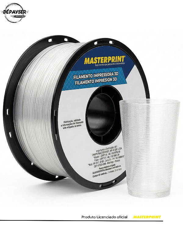 Filamento PETG Transparente 1.75mm 1kg para Impressora 3D – Masterprint