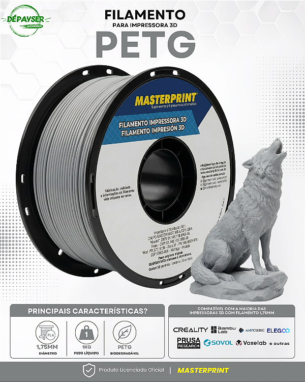 Filamento PETG Cinza 1.75mm 1kg para Impressora 3D – Masterprint