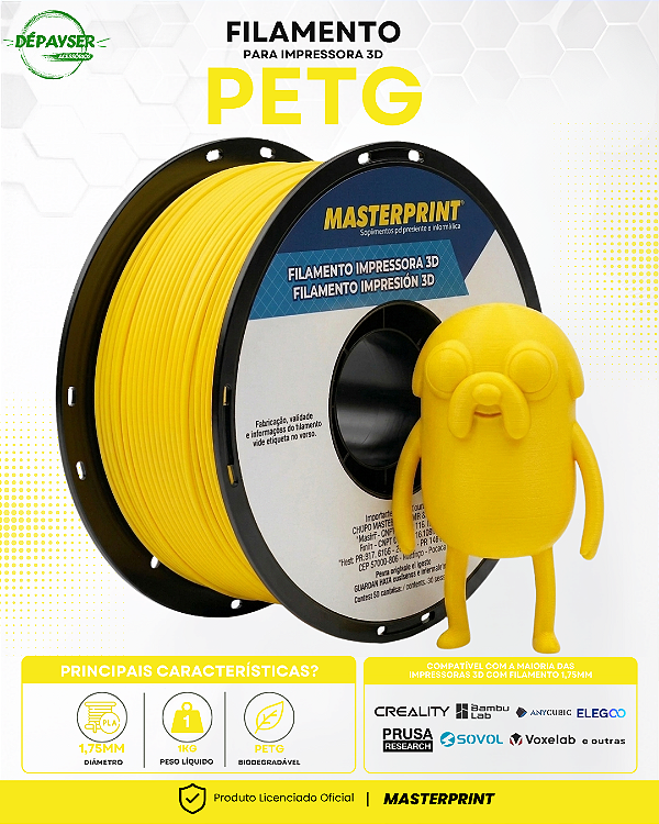 Filamento PETG Amarelo 1.75mm 1kg para Impressora 3D – Masterprint