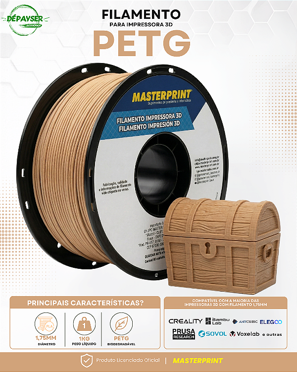 Filamento PETG Madeira 1.75mm 1kg para Impressora 3D – Masterprint