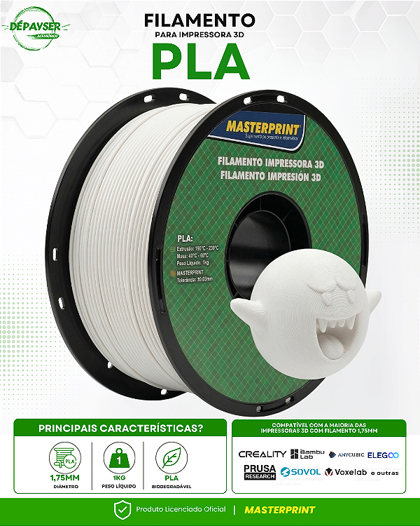 Filamento PLA Branco 1.75mm 1kg para Impressora 3D – Masterprint