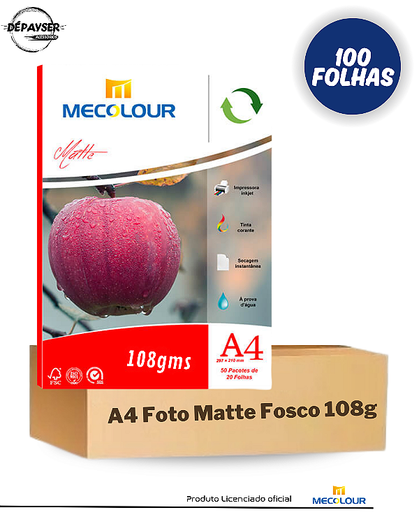 Papel Fotográfico Matte Fosco A4 108g 100 Folhas - Mecolour