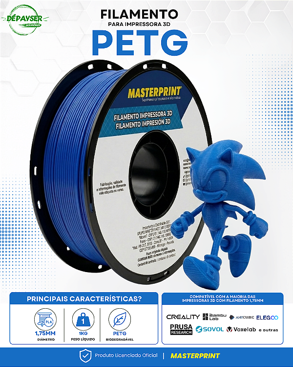 Filamento PETG Azul 1.75mm 1kg para Impressora 3D – Masterprint
