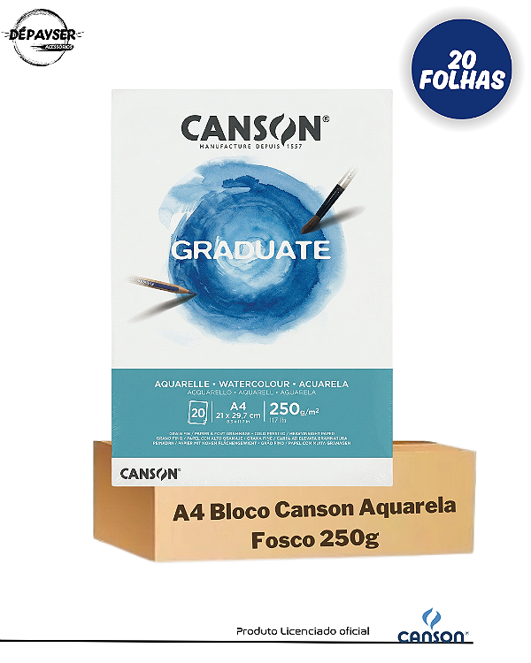 Papel Bloco Canson Aquarela Graduate Fosco A4 250g 20 Folhas - Canson
