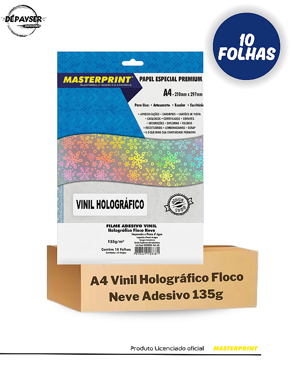 Papel Vinil Adesivo Holográfico Floco de Neve A4 135g - 10 Folhas Masterprint