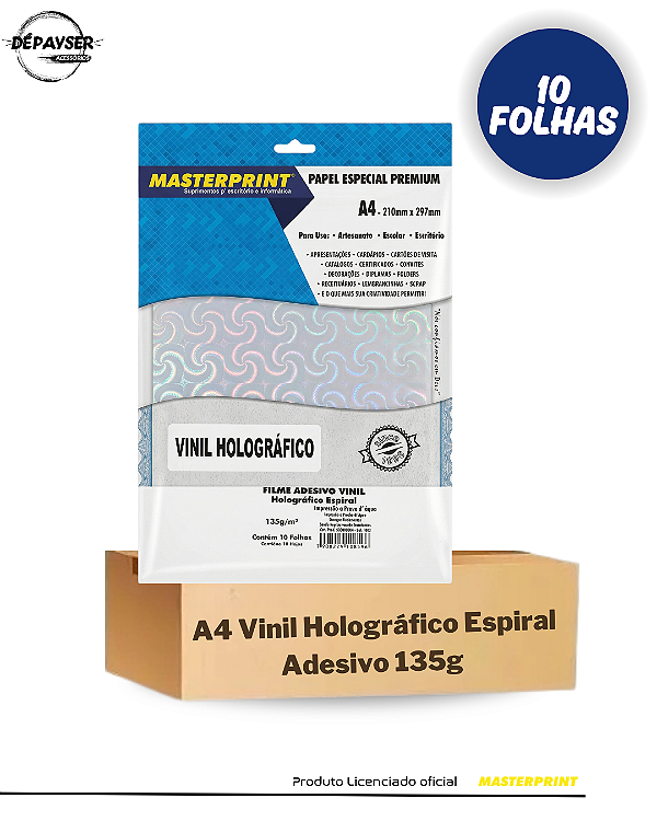 Papel Vinil Adesivo Holográfico Espiral A4 135g - 10 Folhas Masterprint
