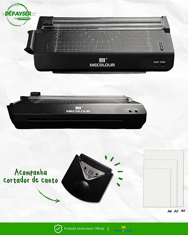 Plastificadora e Laminadora A4 Mecolour 3 em 1 com Refiladora e Arredondador de Cantos 220V
