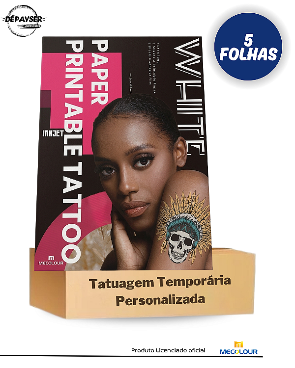 Papel Tattoo Tatuagem Temporária A4 Imprimível Com 5 Folhas Para Impressora Inkjet e Laser
