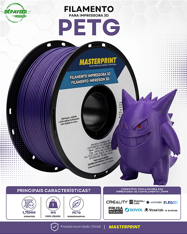 Filamento PETG Lavanda 1.75mm 1kg para Impressora 3D – Masterprint