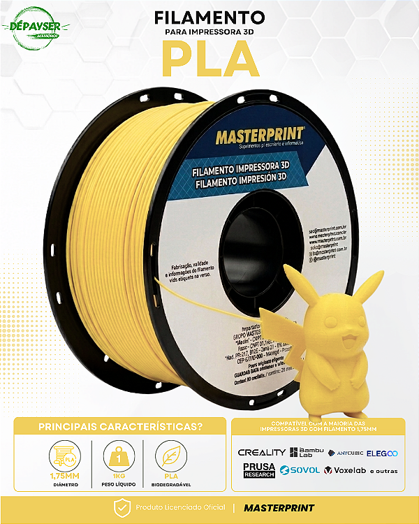 Filamento PLA Amarelo 1.75mm 1kg para Impressora 3D – Masterprint