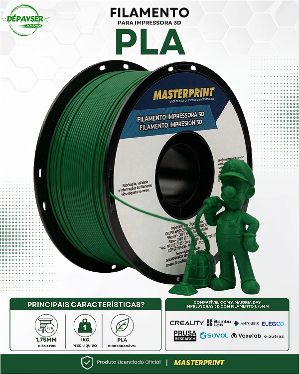 Filamento PLA Verde Escuro 1.75mm 1kg para Impressora 3D – Masterprint