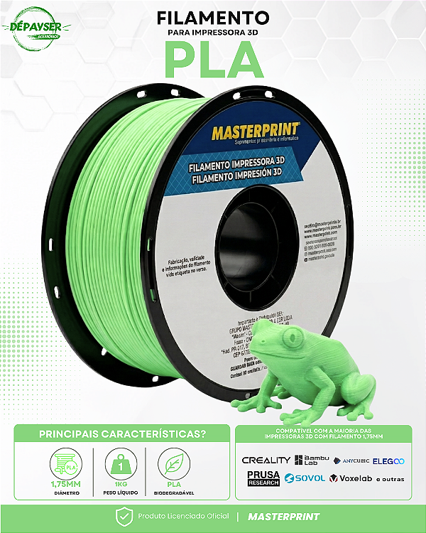 Filamento PLA Verde 1.75mm 1kg para Impressora 3D – Masterprint
