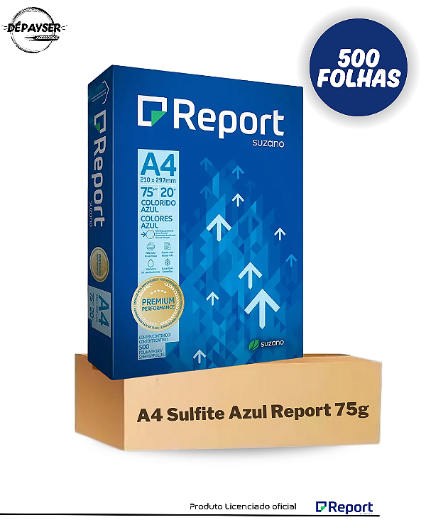 Papel Sulfite Report Azul A4 75g 500 folhas - Suzano Premium