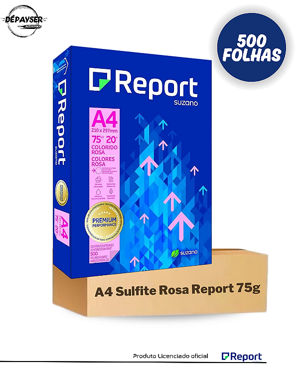Papel Sulfite Report Rosa A4 75g 500 folhas - Suzano Premium
