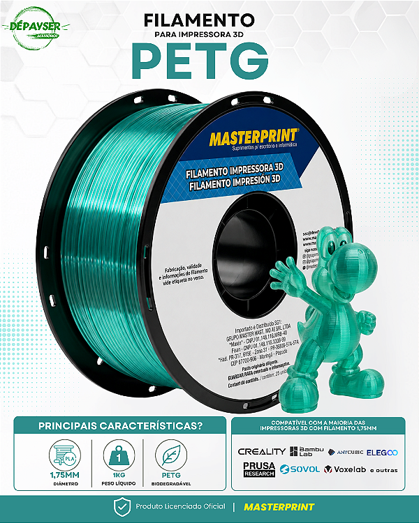Filamento PETG Verde Translucido 1.75mm 1kg para Impressora 3D – Masterprint