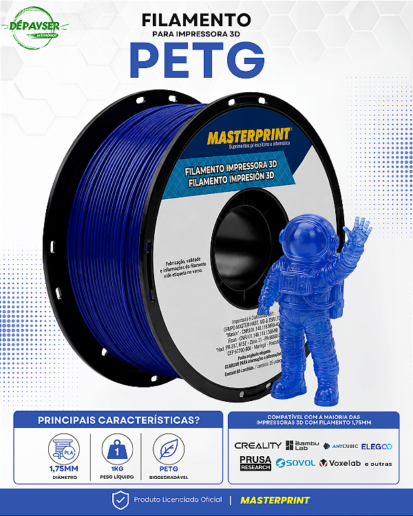 Filamento PETG Azul Translucido 1.75mm 1kg para Impressora 3D – Masterprint