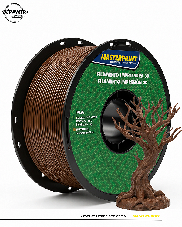 Filamento PLA Marrom 1,75mm 1kg Masterprint para Impressora 3D