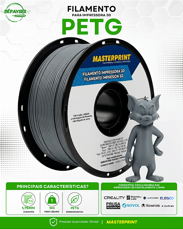 Filamento PETG Cinza Frio 1.75mm 1kg para Impressora 3D – Masterprint