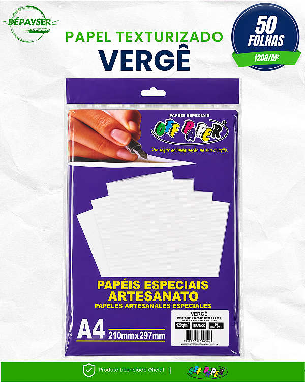 Papel Vergê Branco A4 120g 50 Folhas Offpaper para Convites e Certificados