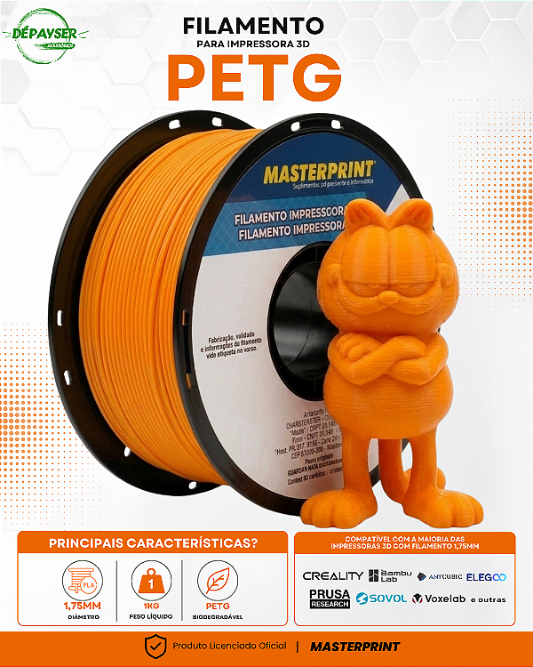 Filamento PETG Laranja 1.75mm 1kg para Impressora 3D – Masterprint