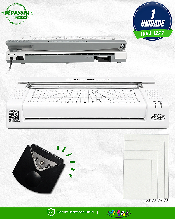 Plastificadora 3 em 1 Off Paper OFF LG-03 com Guilhotina e Arredondador de Cantos