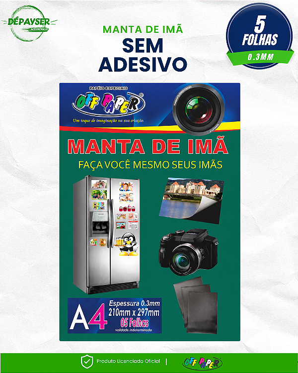 Manta Imantada A4 Sem Adesivo Off Paper com 5 Folhas para Ímãs e Artesanato