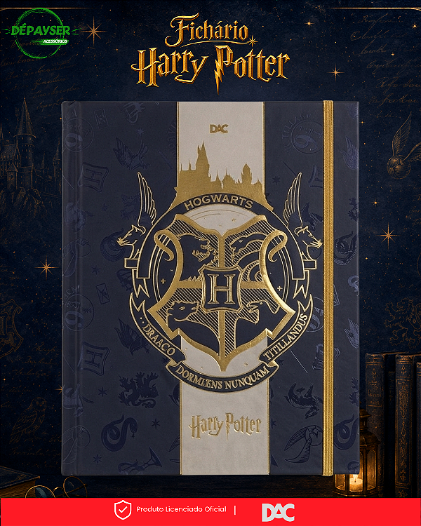 Fichário Caderno Argolado Universitário Harry Potter Hogwarts DAC com Fechamento em Elástico