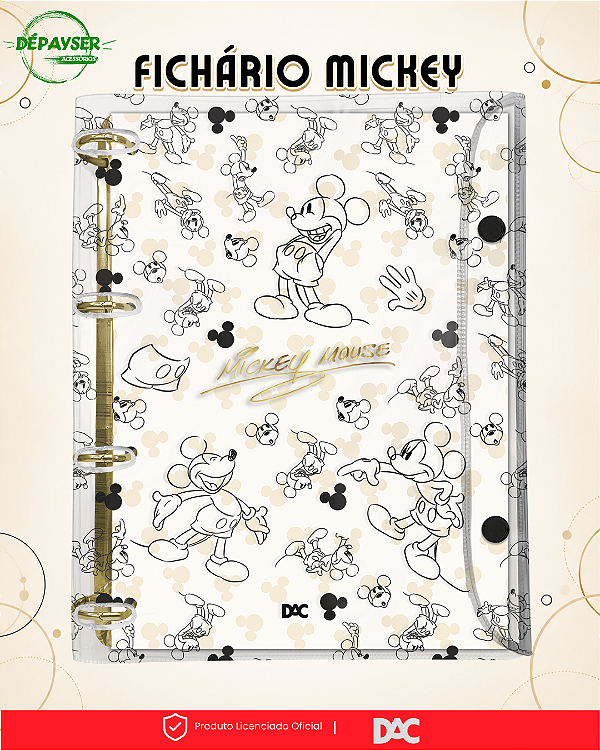Fichário Argolado Universitário Mickey Mouse DAC com 192 Folhas Decoradas e 10 Divisórias