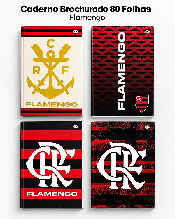 Caderno Brochurado Flamengo 80 Folhas Capa Dura 200x275mm KIT