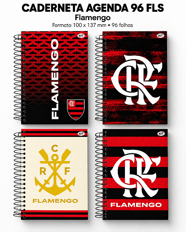 Caderneta Agenda Espiral Flamengo Capa Dura 96 Folhas 100x137mm KIT