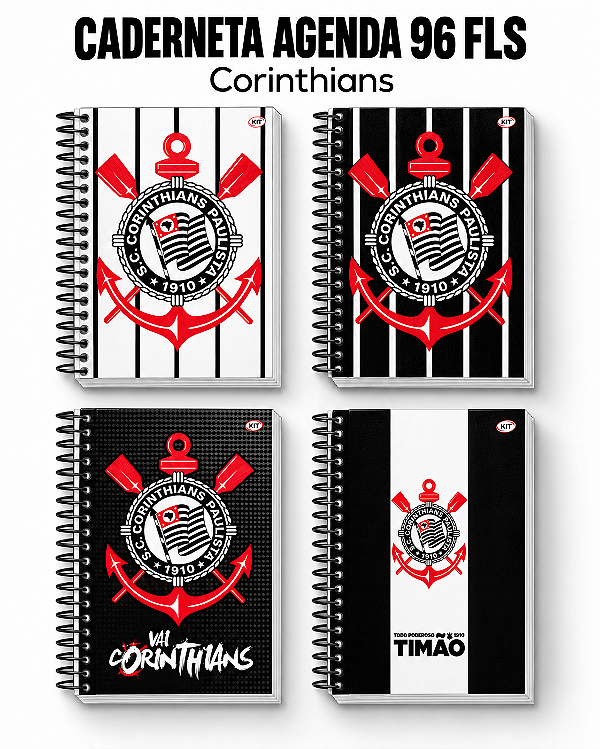 Agenda Corinthians Caderneta 96 Folhas Capa Dura Espiral KIT