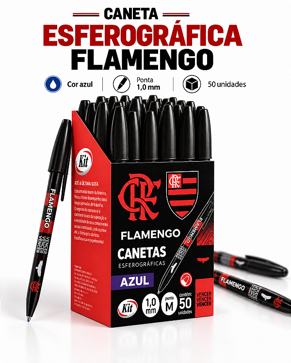 Caixa 50 Canetas Esferográficas Flamengo Oficial Azul 1.0mm KIT
