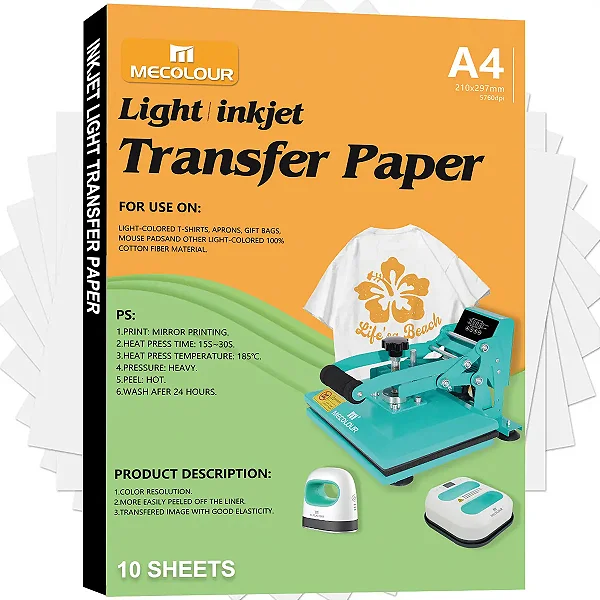 Papel Transfer Tecido Claro A4 160g 10 Folhas - Mecolour