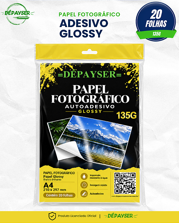 Papel Fotográfico Adesivo Glossy A4 135g 20 Folhas Dépayser