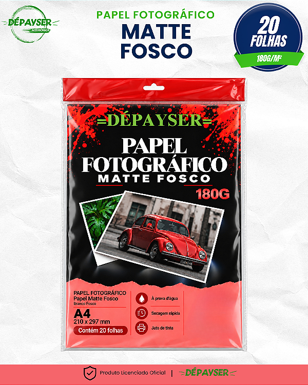 Papel Fotográfico A4 Matte Fosco 180g 20 Folhas Dépayser