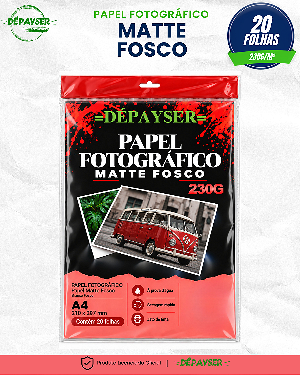 Papel Fotográfico Matte Fosco A4 230g 20 Folhas Dépayser