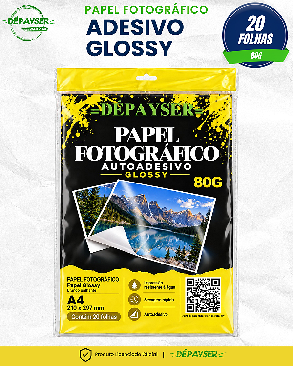 Papel Fotográfico Adesivo Glossy A4 80g 20 Folhas Dépayser