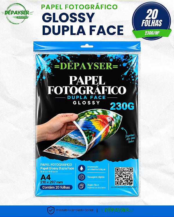 Papel Fotográfico Glossy Dupla Face A4 230g 20 Folhas Dépayser