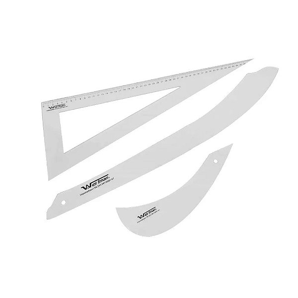 Kit 3 réguas esquadro acrilico transparente p/ costura