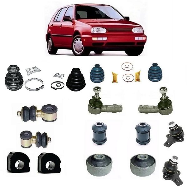 Kit Pivô Bucha Bandeja Bucha Barra Estabilizadora Terminal Bieleta Kit Coifa Roda e Câmbio Golf 1994 1995 1996 1997 1998