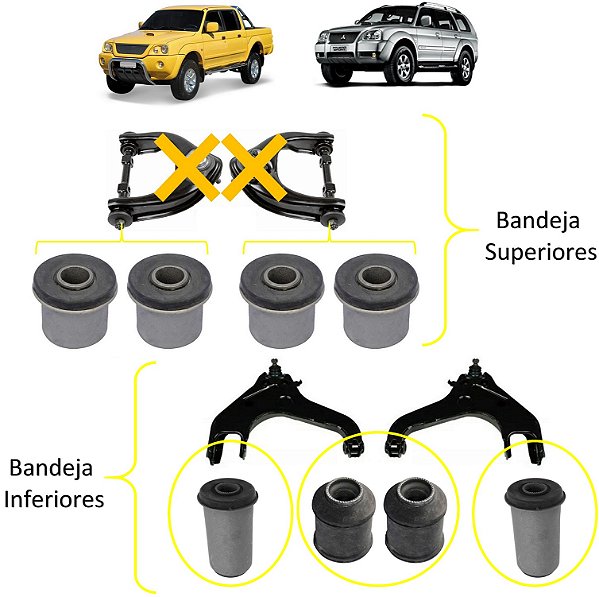 Kit 8 Bucha Bandeja Superior Inferior L200 Pajero Sport