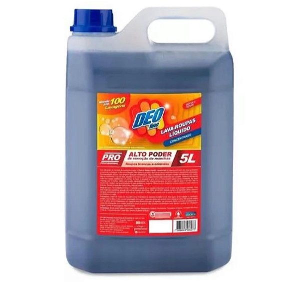LAVA ROUPAS CONCENTRADO DEO LINE 5 L   *Rende até 100 lavagens *Alto poder de remoção de manchas *Para suas roupas brancas e coloridas *Fórmula com branqueador óptico