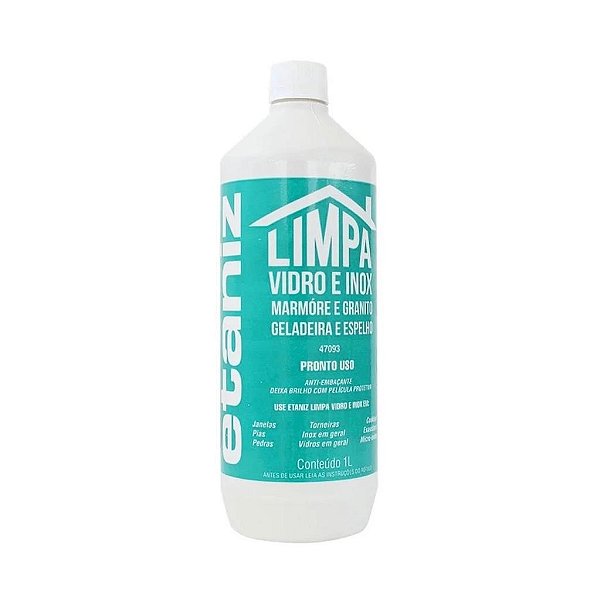 LIMPA VIDRO E INOX ETANIZ 1 L * Vidro, inox, mármore, granito, geladeira, espelho * Anti-embaçante, brilho e película protetora